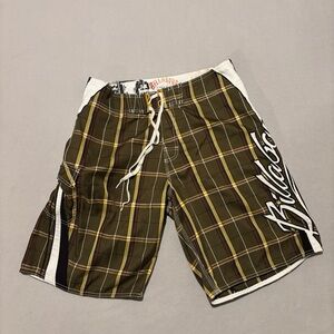 Billabong Mark Occhilupo Swim Trunks Boardshorts 34 34x10 Brown Plaid Beach